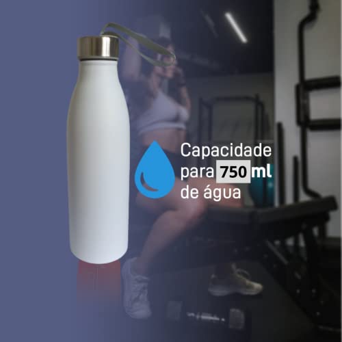 Garrafa de Água Com Cordinha 750 Ml Aço Inox Inquebrável Portátil, Livre de BPA, Viagem, Academia e