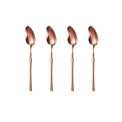 Image of Set of 4 Dessert Spoons | Korean Vintage Style Flatware Ice Cream Spoon Set | Dishwasher-Safe Stainless Steel Cutlery for Home, Restaurant & Gift Giving (Rosegold)