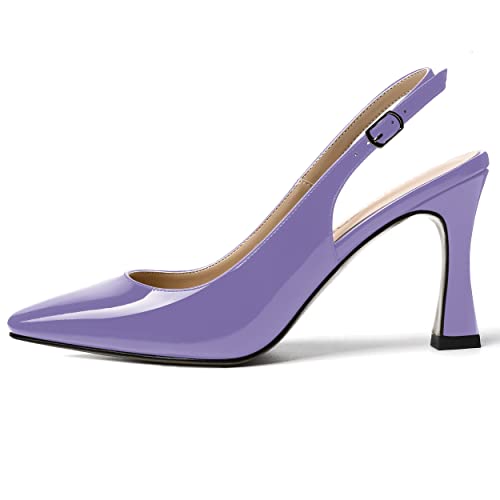 SKYSTERRY Women's Slingback Square Toe Patent Casual Dating Slip On Spool High Heel Pumps Shoes 3.3 Inch2