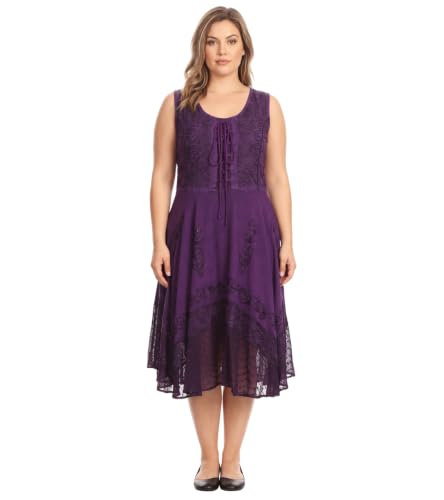 Image of Sakkas Magdilena Stonewashed Corset Front Embroidered Dress