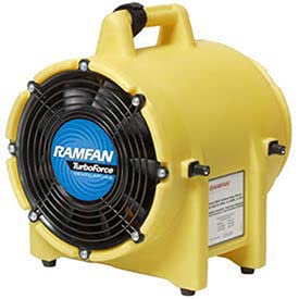 Euramco Safety ED7002 8-inch confined space blower, yellow, with a black fan grill and blue central hub.