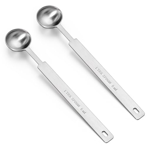 2Pcs Teaspoon Tablespoon Measuring Spoons 5ml Stainless Steel Metal Measuring Spoons Table Spoon Teaspoon Measure Scoop Kitchen Gadgets for Cooking Baking