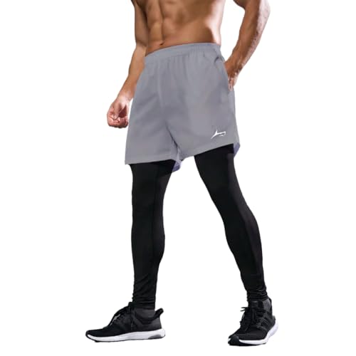Image of PROSHARX 2 in 1 Active Dual Pants | Men's 2 in 1 Running Pants, Gym Workout Compression Pants for Men Training Athletic Pants