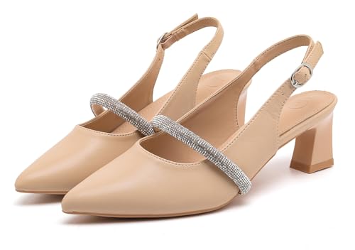 kkdom Womens Slingback Kitten Heels Closed Toe Low Heels Pumps Ankle Strap Pointed Toe Wedding Shoes