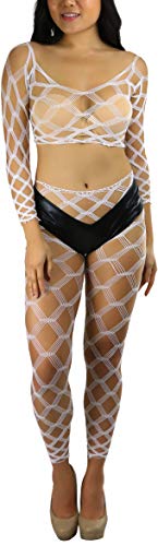 Image of ToBeInStyle Women's Spandex Multi Net Fishnet Set Rave Novelty Party Crop Top & Tights