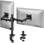 monTEK Dual Monitor Stand for 17-32" Screens, 22 lbs Each | Dual-screen desk mount, height adjustment, tilt, swivel, rotation, clamp/grommet bases and VESA 75/100