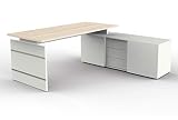 Froschkönig24 Form 4 Winkelkombination Schreibtisch Eckschreibtisch Bürotisch Arbeitstisch Weiß/Ahorn