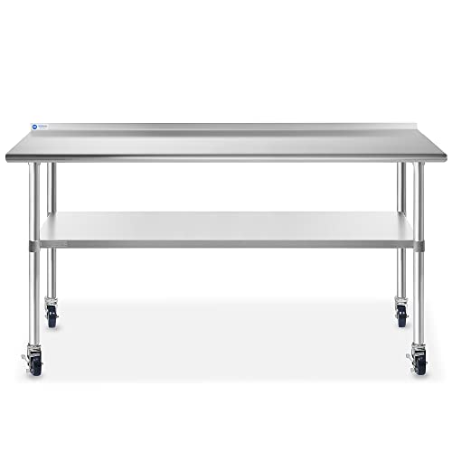 Gridmann Stainless Steel Table 72 In. X 24 In., Nsf Commercial Kitchen Prep & Work Table W/ Backsplash And Wheels #TOP1