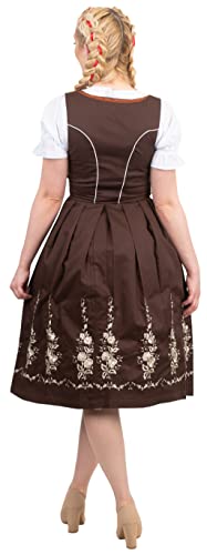 3-Pc Long Brown German Waitress Dirndl Women Embroidered Oktoberfest Dress 52 22