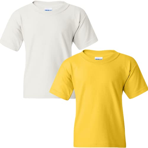 Image of Gildan Youth Heavy Cotton T-Shirt, Style G5000B, 2-Pack, White/Daisy, Large