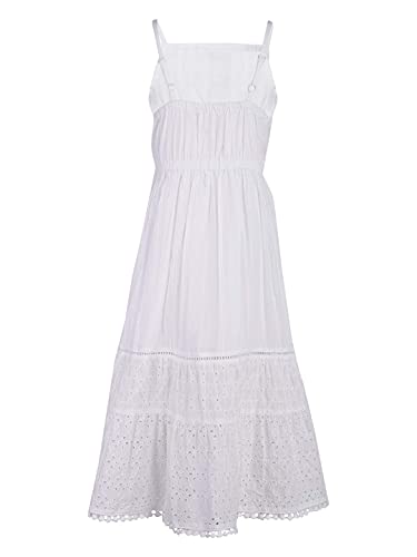 A Little Fable Girls Maxi Dress Cotton Summer Wear White Embroidered #TOP1