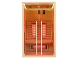 SwedHeat Infrarotkabine 2–3 Personen | Ganzglastür Klarglas | 120x100x195cm | Rubystrahler 1,5kW | Infrarot Sauna für Zuhause | Wärmekabine Holz natur | Fronteinstieg | Indoor Infrarotkabine