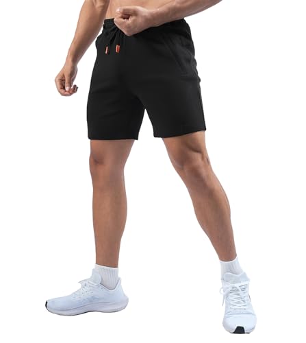 Fioboc Mens Shorts Casual Drawstring Stretch Waist Summer Gym Shorts with Pockets Cotton Blend M-3XL