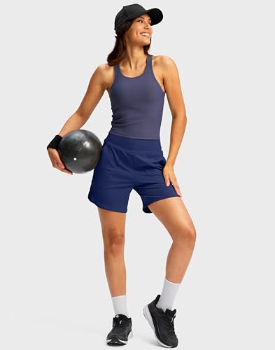 Image of G Gradual Women's Athletic Shorts 6 inch High Waisted Stretchy Bermuda Shorts for Women Quick Dry Summer Casual Shorts