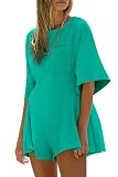 Yousify Womens Rompers for Summer Casual Half Sleeve Back Keyhole Jumpsuit Spring Plus Size Loose Hot Shot Romper Green XL