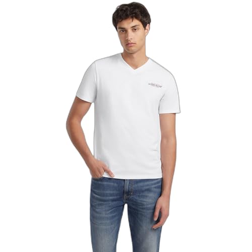 T-shirt Guess col V en coton idéal avec un look jeans en terrasse