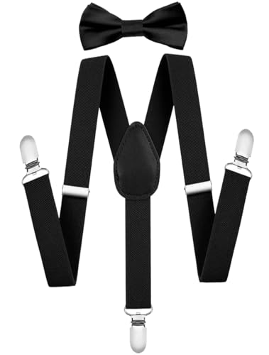 Classic Kids-Adjustable-Suspenders-Bowtie Set - Black Suspenders & Bow Tie Set for Boys & Girls(2-10 year)
