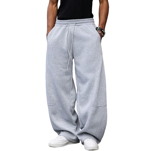 XDFVC Men's Baggy Sweatpants Wide Leg Elastic Drawstring Waist Casual Loose Fit Lounge Joggers Y2K Workout Pant with Pockets Grey