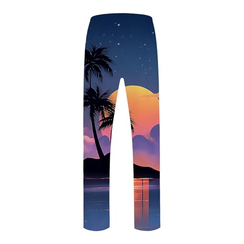 Generic Mens Linen Pants Beach Hawaii Print Casual Summer Casual Pants Elastic Waist Drawstring Baggy Trousers with Pockets, X-Large4