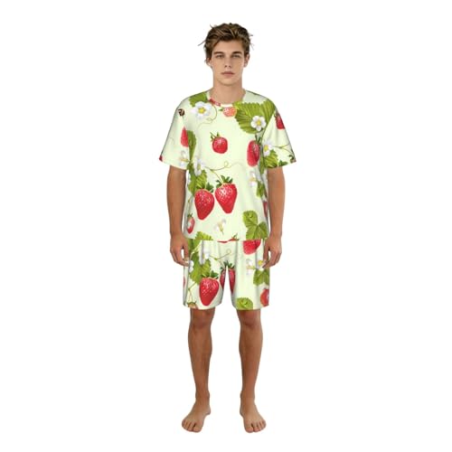 Pyjama court homme imprimé fraise avec tissu d'été ultra léger