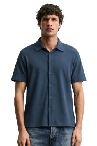 Image of Alan Jones Clothing Men's Waffle Knit Shirt | Casual Relaxed Fit Short Sleeve Button Down | Textured Cotton Blend Shirt