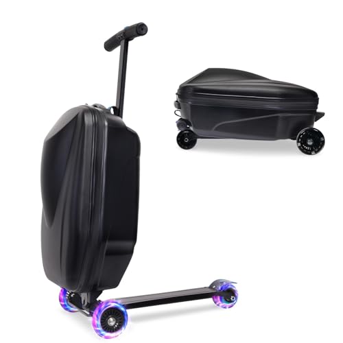 20" Scooter Suitcase for Kids, 2-in-1 Ride On Luggage with Wheels for Boys & Girls Ages 4-15, Foldable Hardshell Carry On Lightweight Travel Suitcase for Airplane