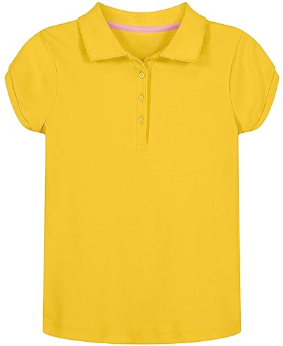 Image of Nautica Girls' School Uniform Short Sleeve Polo Shirt, Button Closure, Soft Pique Fabric