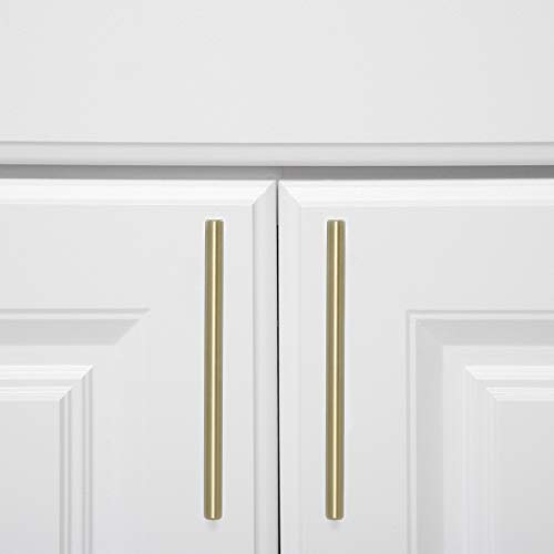 Image of Amazon Basics Euro Bar Cabinet Handles, Kitchen Cabinet Pulls, Hardware for Cupboards, 1 /2-inch Diameter, 7.38-inch Length, 5-inch Hole Center, Golden Champagne, 25-Pack