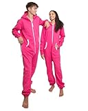 BIG FEET PAJAMA CO. Hoodie Onesie Jumpsuit Premium One-Piece SweatSuit for Men & Women (Magenta Hot Pink, Medium)