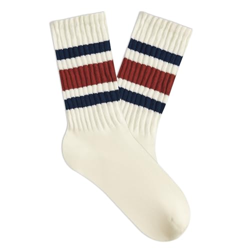 Image of American Trends Womens Novelty Striped Crew Socks Athletic Vintage Slouch Mid Calf Tube Socks