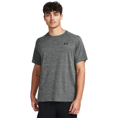 Under Armour Men's Tech Textured Short Sleeve T Shirt, (025) Castlerock / / Black, Large