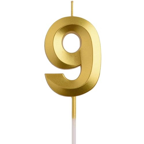 Diamond Gold Number Birthday Candles, Gold Number Candles, Cake Candle, Birthday Candles Numeral Candles Cake Topper Decoration for Birthday Party Wedding Anniversary Celebration Supplies(9)