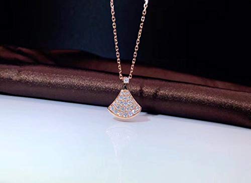 XAYN S925 Sterling Silver Full Diamond Small Skirt Fan Pendant Necklace Simple Wild Micro-Set Pendant Jewelry Ladies Fashion Exquisite Necklace Accessories White Gold