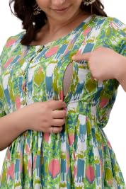 Image of Maternity Feeding Kurti for Women | Cotton Blend Anarkali Dress with Nursing Zip for Pre & Post Pregnancy