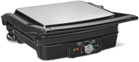 �鶹�� Basics Panini Press & Electric Indoor Grill with Temperature Control, Non-Stick Ceramic Plates, Black