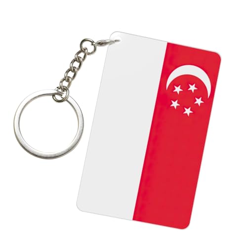 DUWAA Porte-clés en acrylique imprimé drapeau de Singapour - Joli porte-clés - Cadeau pour homme et femme - Sac à dos