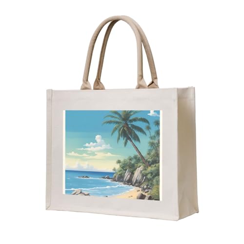 Sac de voyage en toile cabas imprimé Palm Tree Rocky Shore cadeau maman