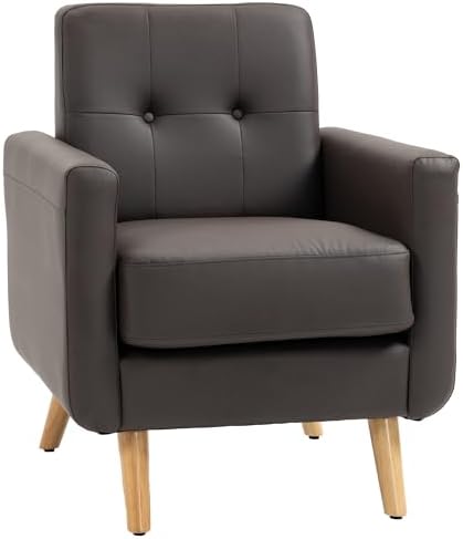 HOMCOM Retro PU Leather Accent Chair With Armrests - Brown, Tufted Design For Living Room-750922