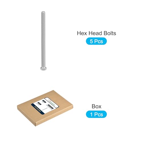 Image of METALLIXITY Hex Head Bolts (3 /8-16 x 6) 5Pcs, 304 Stainless Steel 18-8, Fully Threaded, External Hex Drive, Plain Finish, Hex Head Screw Bolt, Silver