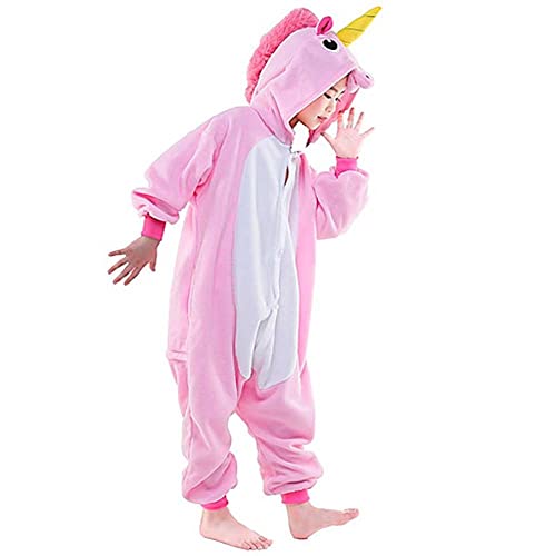 Fantasia de Unicórnio Kigurumi Infantil Rosa e Branco Com Gorro M 5-6