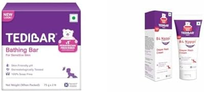 Tedibar Baby Bathing Bar - 75g x 2 | For Baby’s Sensitive Skin | Gentle Cleansing, Skin-friendly, pH 5.5 & B4 Nappi Cream 75g - No.1 Pediatrician Prescribed Diaper Rash Prevention Cream.