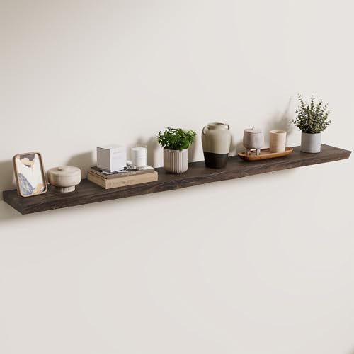 Image of 56 inch Floating Shelves for Wall Live Edge, Walnut | 8 inch Deep Wall Shelf, Invisible Bracket, Large Long Wall Mounted Shelves, Living Room, Bedroom, Kitchen, Bathroom
