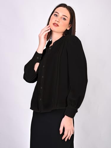 Image of Women's Regular Fit Solid Pleated Cotton Blend Shirts