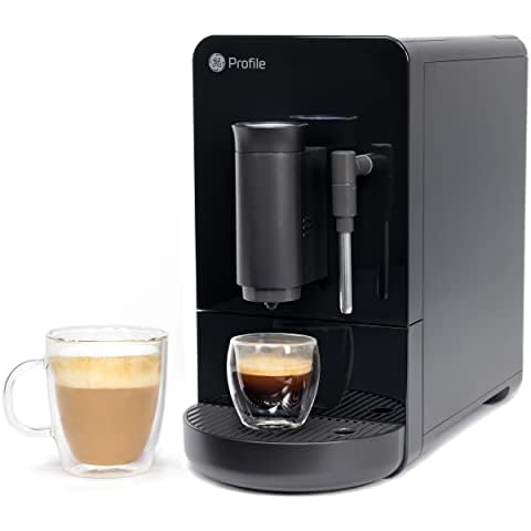 Profile GE Automatic Espresso Machine + Milk Frother | Brew in 90 Seconds | 20 Bar Pump Pressure for Balanced Extraction | Five Adjustable Grind Size Levels | WiFi Connected for Customization | Black Cover