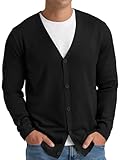 NITAGUT Mens Cardigan Sweater Vintage Striped V-Neck Long Sleeve Button Down Knitted Sweaters,Black, Medium