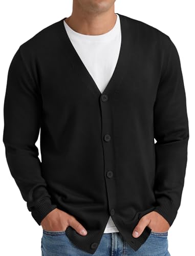 NITAGUT Mens Cardigan Sweater Vintage Striped V-Neck Long Sleeve Button Down Knitted Sweaters