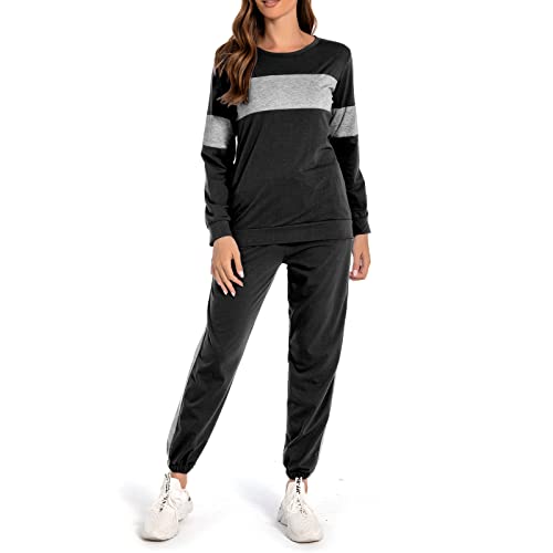 Gigomai Women's Two Piece Tracksuit Color Block Crewneck Long Sleeve Pullover Long Sweatpants Sport Outfits Sets #TOP6