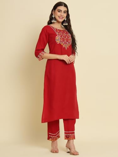 Image of VredeVogel Women's Cotton Blend Kurta Pant Set with Chanderi Silk Dupatta