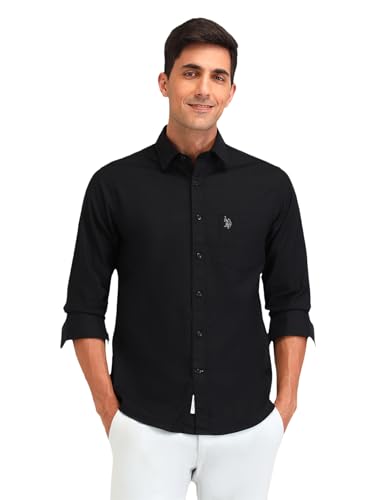 Image of U.S. POLO ASSN. Solid Tailored Fit Shirt for Men - 100% Cotton, Breathable & Comfortable, Full Sleeves Casual Shirt for Men