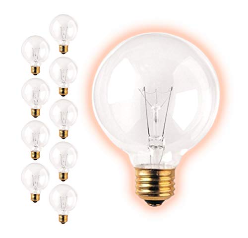 Goodbulb 25-Watt G25 Incandescent Globe Light Bulbs | Clear Finish Medium E26 Base 2700K Warm White Light Color | Dimmable 350 Lumens | Pack Of 10 Bulbs #TOP15